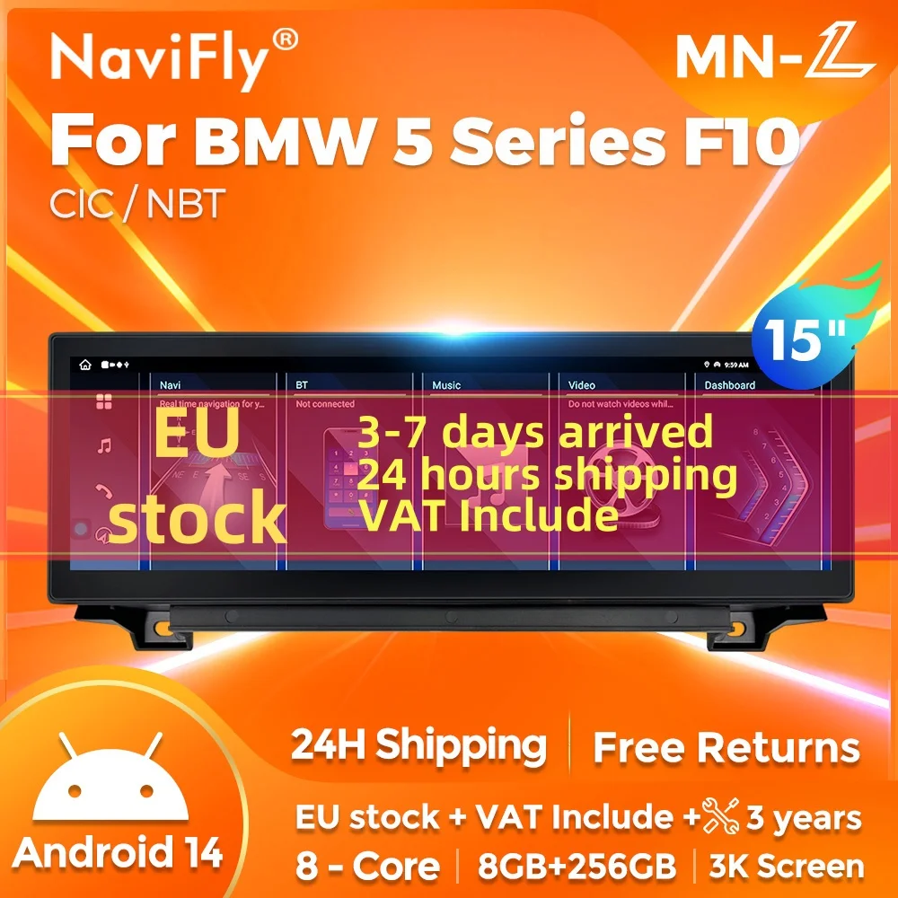 Navifly 15'' 3K QLED Bildschirm Android Carplay Auto Für BMW 5 Serie F10 F11 2010-2016 GPS 2 Din auto Radio Intelligente Systeme BT Image