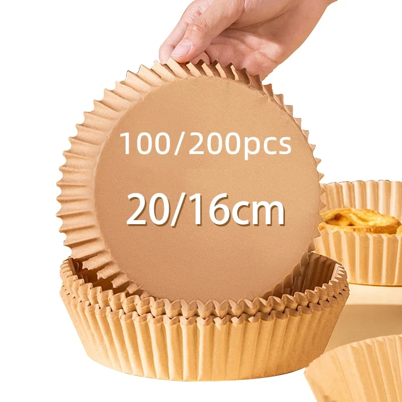 100/200PCS Einweg Air Fryer Papier Liner 16/20CM Öl-proof Wasser-proof Airfryer Einweg kochen Papier Tabletts Backpapier Image