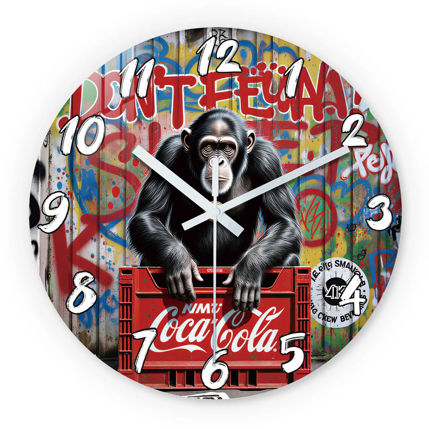 Graffiti-Gorilla Coca-Cola Slogan Holz-Wanduhr, 10-24 Zoll Geräuschlose Wanduhren, AA-Batteriebetrieben, Geeignet für Wohnzimmer, Schlafzimmer, Büroräume, (Muttertag, Ostern, Aprilscherz), (Batterie