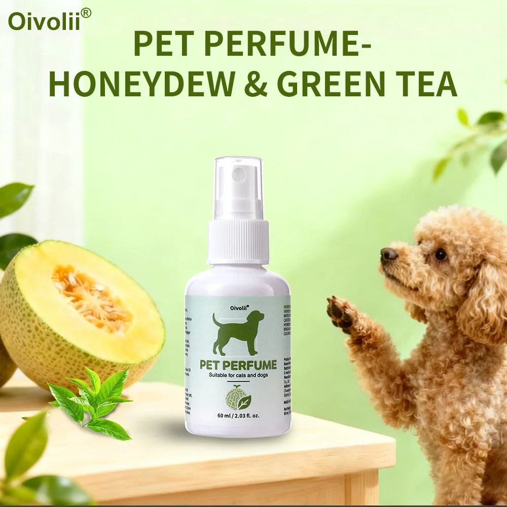 Haustier-Parfüm-Deodorant-Spray, tragbar, mit Honigdew- und grünem Tee-Duft, Urin-Geruchsentferner für Hunde und Katzen, zur Fellpflege zu Hause. Image