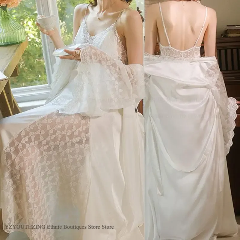 Damen-Schlafbekleidung Sexy Spitzen-Langrobe Nachthemd-Set Sommer Neue Schlafbekleidung Bademantel Kimono Yukata Eleganter Viskose-Hausanzug Image