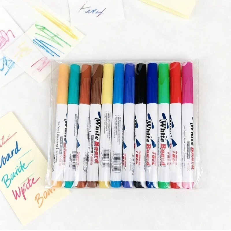 12 Stück Tafelmarker – ungiftig, trocken abwischbar, ideal für den Einsatz im Büro und in der Schule – geeignet zum Malen, Zeichnen und Hervorheben Image