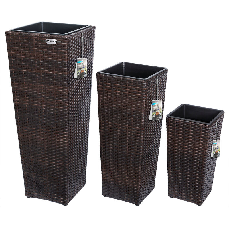 Casaria Vaso Portafiori Set 3 Pezzi Fioriera Per Piante E Fiori Effetto Polirattan Fioriere Da Giardino Marrone