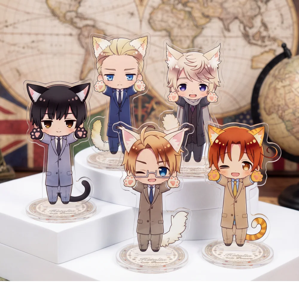 Hetalia: Axis Powers Cat Ear Chibi Acrylständer 10 cm | USA UK Frankreich Deutschland Italien Niedliche Anime-Figur Schreibtisch-Deko Fan-Geschenk Image