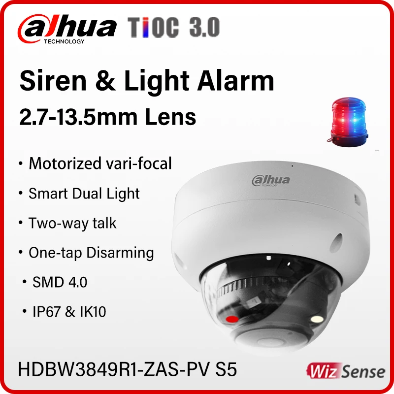 Dahua 4K Smart Alarm Kamera mit motorisiertem Objektiv für den Außenbereich, IP67, IK10-Schutz, Ai-Überwachungskamera, TIOC 3.0 SMD4.0 HDBW3849R1-ZAS-PV S5 Image