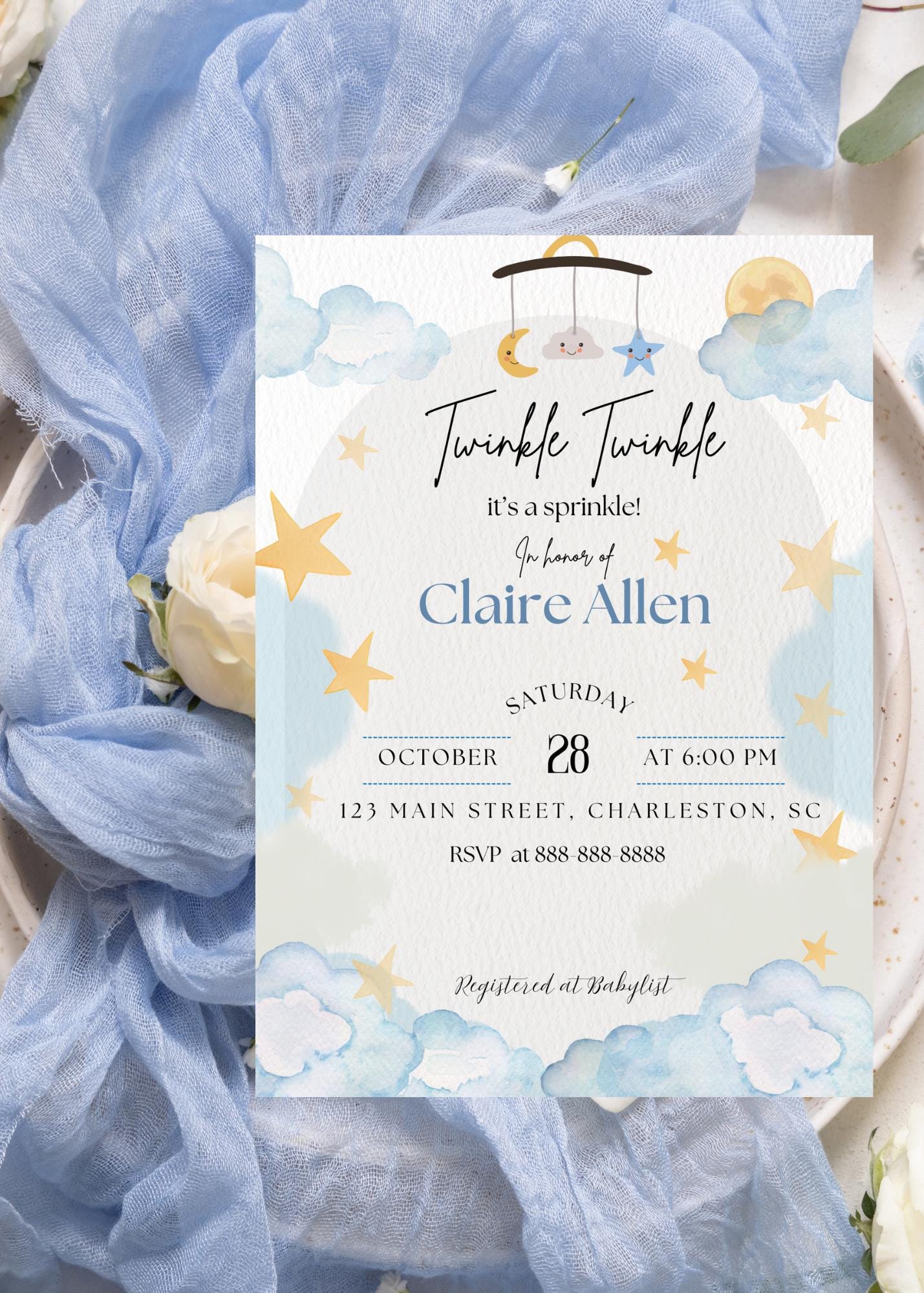 Invito personalizzato Twinkle Twinkle It's a Sprinkle Invito per baby shower Twinkle Little Star Idea per baby shower gender neutral