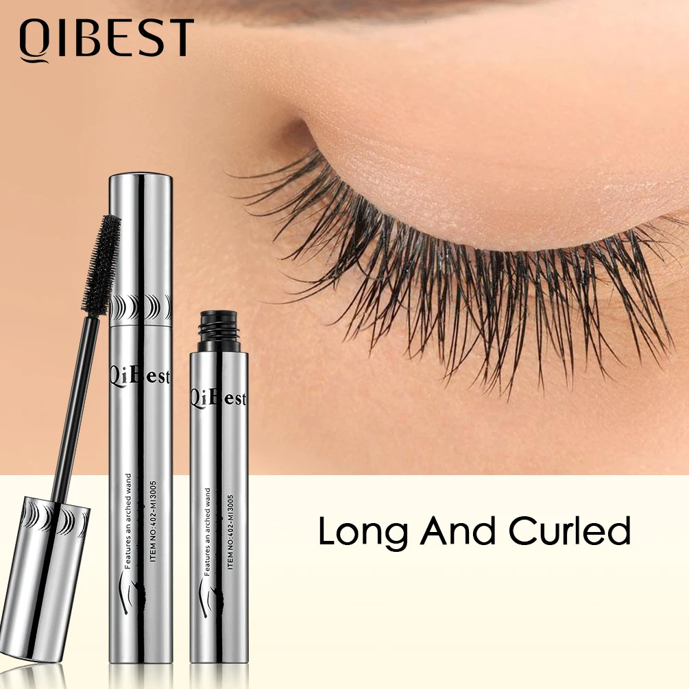 QIBEST Mascara Impermeabile Trucco Degli Occhi Neri Rimmel 4D Ciglia Cosmetici Curling Mascara Spesso Ciglia Fibra di Seta Volume Mascara
