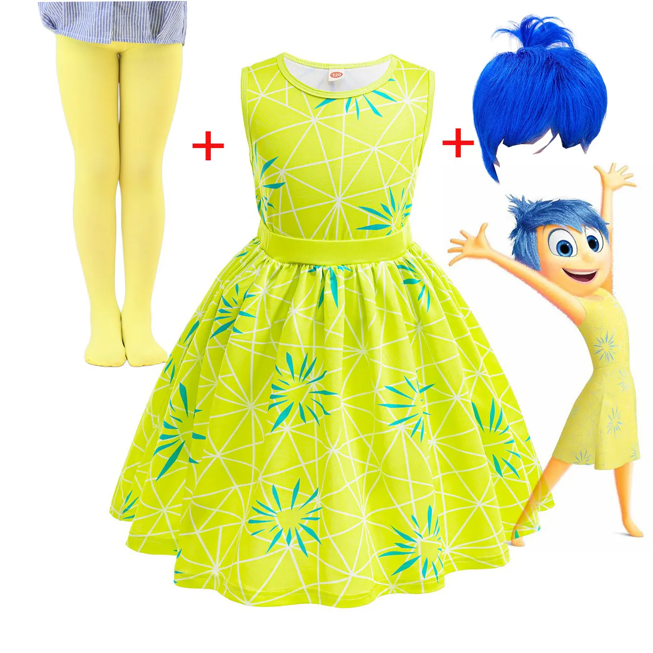 Disney Animationsfilm Inside Out 2 Kostüm Play Joy Cosplay Kleid 2025, Kinder-Cartoon-Film Inside Out Rollenspiel Prinzessinnenkleid Image