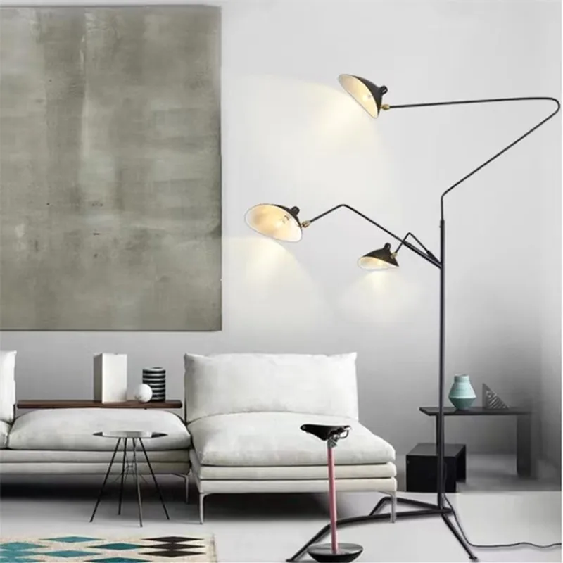 Serge Mouille 3-armige Stehleuchte schwarz Stativ Stehleuchte Loft Schlafzimmer Wohnzimmer Studie Lesen verstellbare Spinne Stehlampe