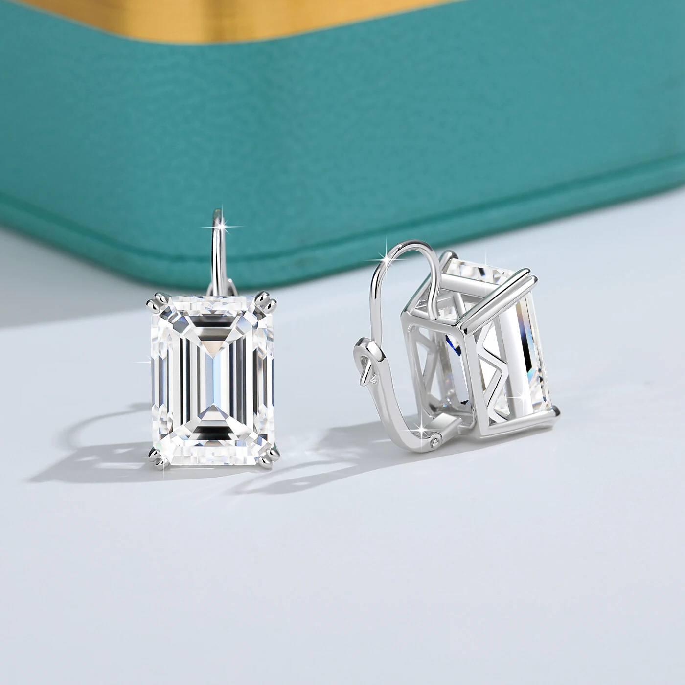 925 Sterling Silber 10 * 14 mm Smaragd-Moissanit-Clip-Ohrringe für Frauen, einfacher Geburtstag, Jahrestag, Valentinstag, Geschenk, Schmuck Image