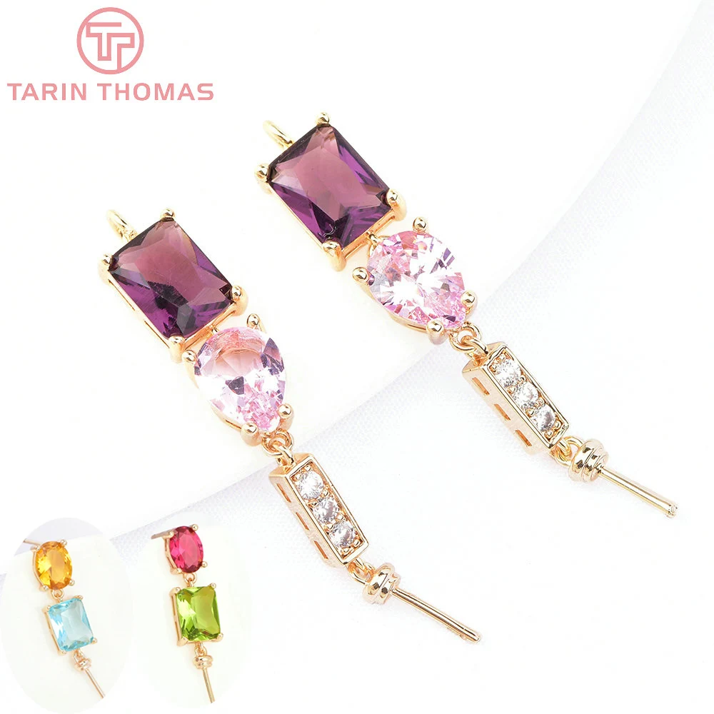 (6619) 2PCS 6,5 x42MM 24K Gold Farbe Messing mit Zirkon Quaste Charms Anhänger Hohe Qualität DIY Schmuck, Die Entdeckungen großhandel Image