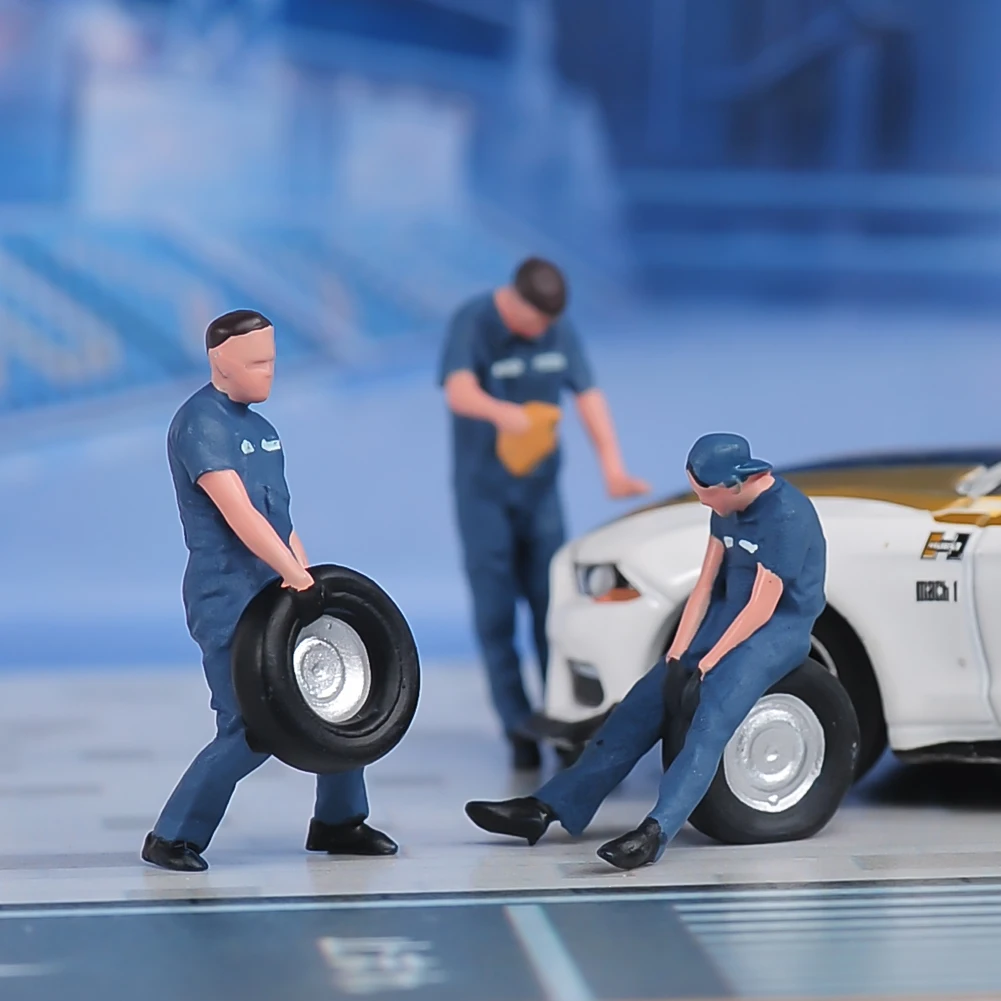 Harz Diorama 1/64 Auto und Lokomotive Reparatur Ingenieur Team von 3 Personen Szene Figur Modell Miniatur Puppen Spielzeug zur Sammlung Image