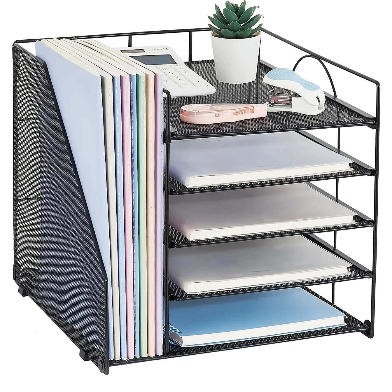 Büro A4 Papier Schreibtisch-Organizer Dokumentenablage Brief- und Broschürenhalter Ablagefach Regal Träger Metallgitter Aufbewahrungshalter Image