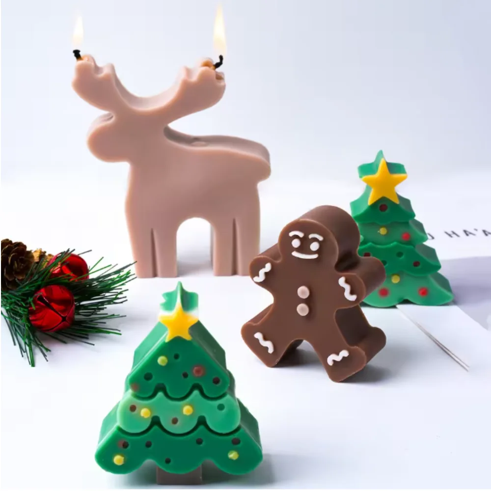 Weihnachtsbaum Schneeflocke Silikon Kerze Form DIY Weihnachten Ornamente Herstellung Seife Gips Harz Gussformen Home Decor Handwerk Geschenke Image