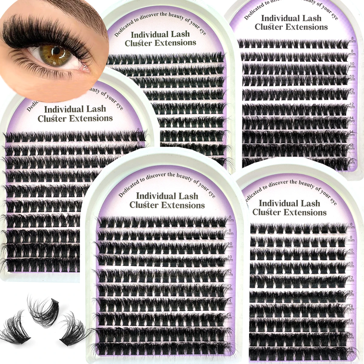 10 Reihen 5D flauschige dicke Wimperncluster 60-160D D/DD Curl Wispy Einzelwimpern 8–16 mm Mix Wimpernverlängerungen Falsche Wimpern Image