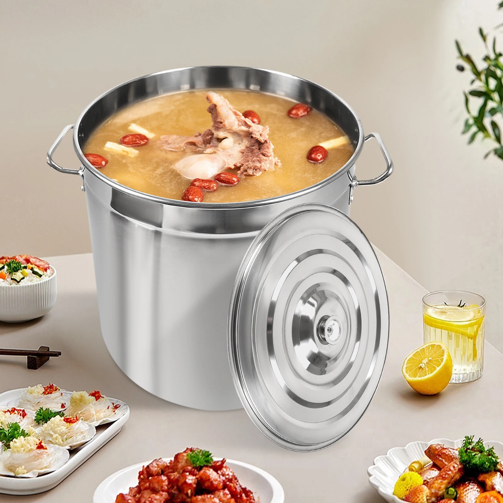 53Qt 201 Edelstahl-Suppentopf, leicht zu reinigen, multifunktionaler Edelstahl-Suppentopf zum Schmoren/Braten/Warmhalten