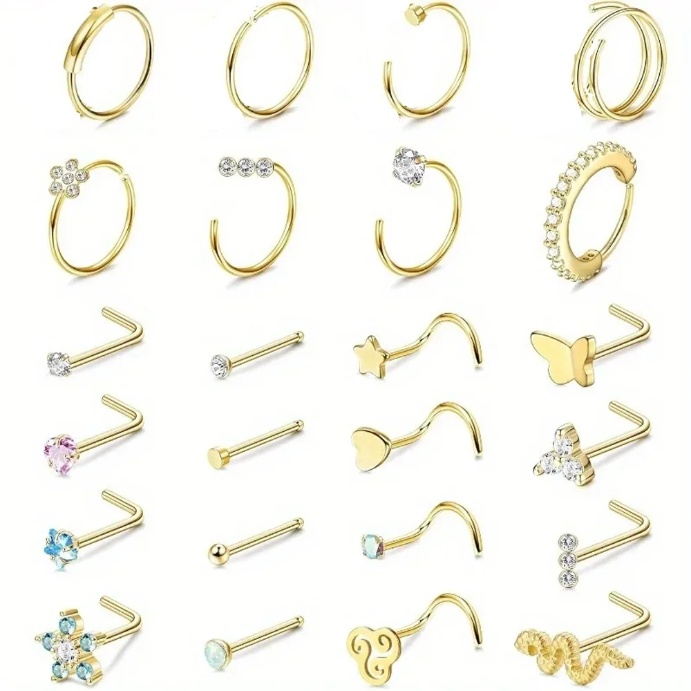 Bobisty 1-teiliges Nasenring-Set aus chirurgischem Stahl, hypoallergen, L-förmig, für Männer und Frauen, stilvoller Nasenpiercing-Schmuck Image