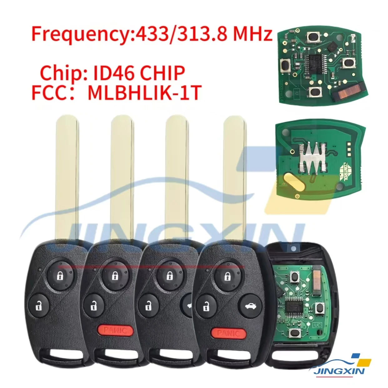 Jing xin schlüssel Fernbedienung Auto Schlüssel 2/2 + 1/3/3 + 1 Tasten 313/433 MHZ ID46Chip Für Honda CR-V 2007 2008 2009 2010 2011 2012 2013 MLBHLIK-1T Image