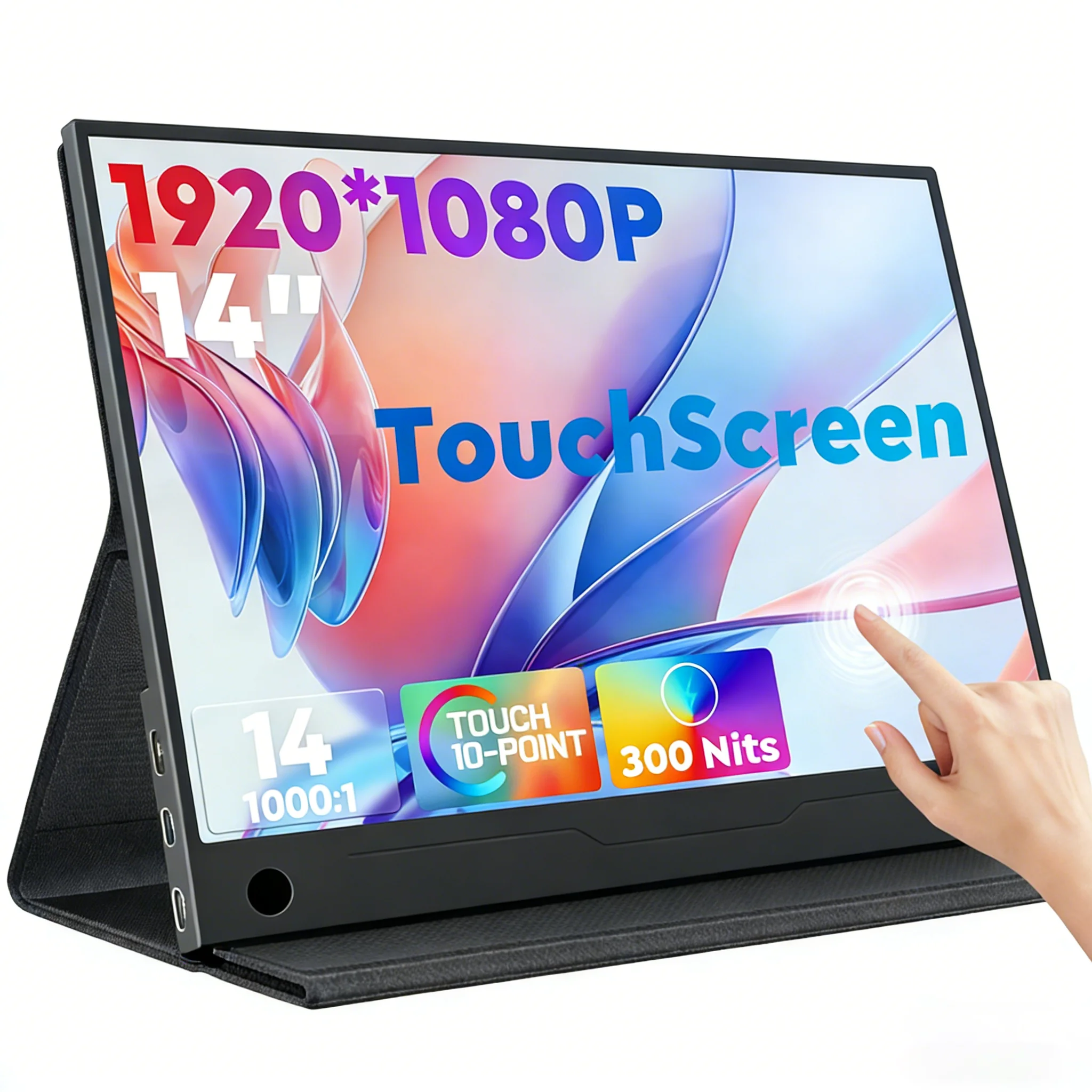 Moniteur portable tactile Amoudo 14 pouces 1920 x 1080P, deuxième écran FHD léger et fin, USB Type-C, Mini HDMI, écran d