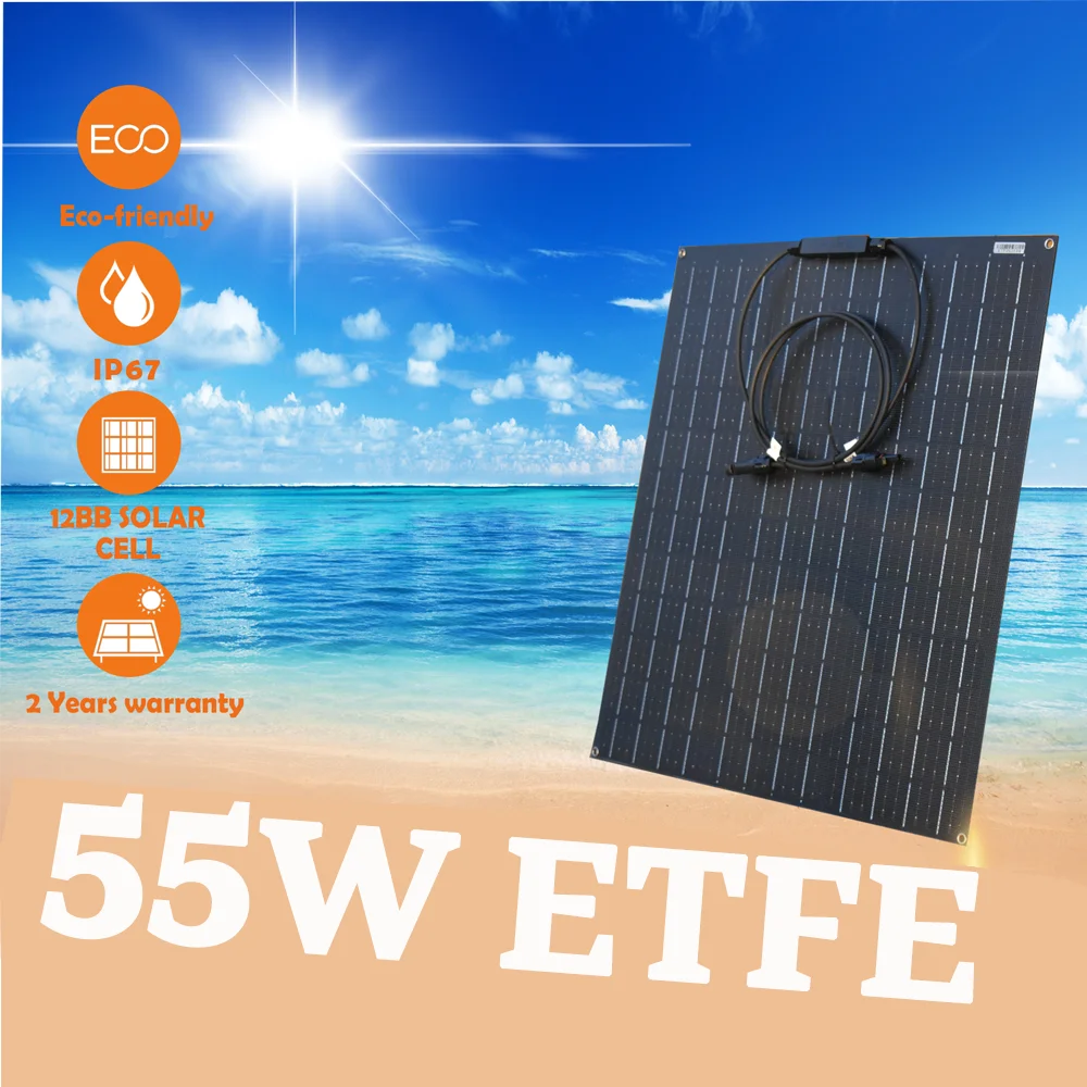 ETFE Solarpanel 55W 110W 12V Flexibles Monokristallines Solarzellen-Batteriesystem-Set für Marine, Camping, Boot, Wohnmobil Image