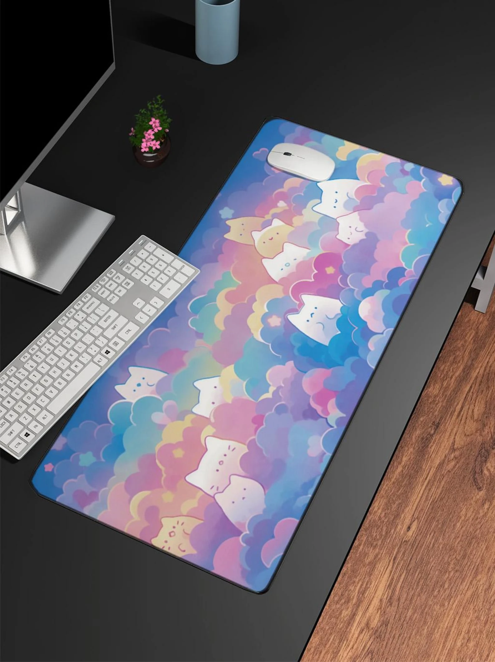 Süße Katzen, Regenbogen-Pastellfarben-Kawaii-Schreibtischunterlage, süßes Kitty-Mauspad, Büro-Schreibtischzubehör, Arbeit aus der Heimdekoration, Geschenk für Katzenliebhaber Image