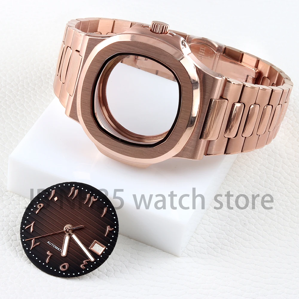 Rose Gold 40mm Uhr Fall Für Nautilus 316L Stahl Fall Fit NH35 NH36 NH38 Bewegung 29,8mm Zifferblatt Uhr änderung Reparatur Teil Image