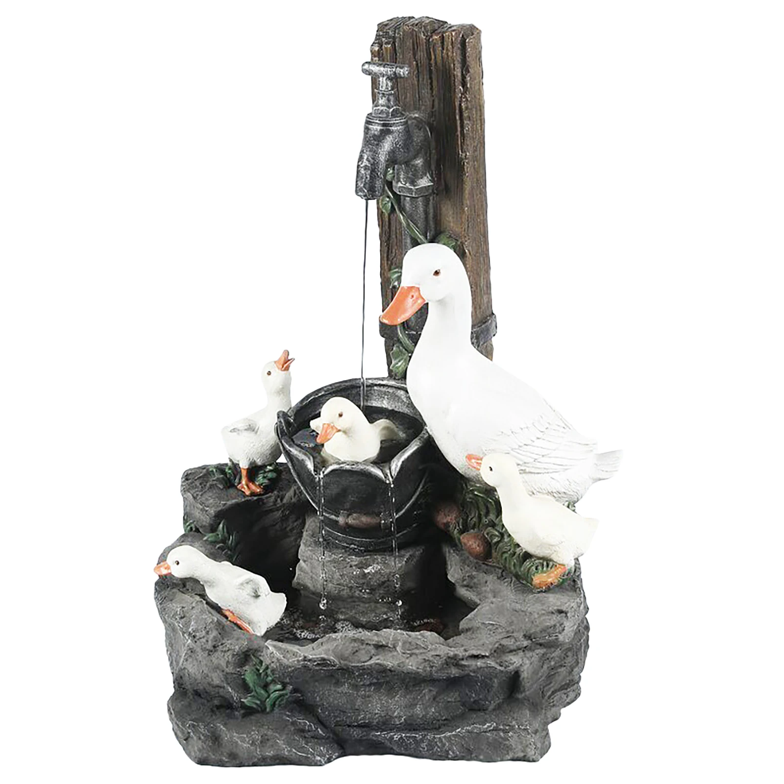 Ornement de fontaine en forme de canard/écureuil, statue de famille de canards de jardin, décoration paysagère avec fontaine d'eau lumineuse, statue de canard de jardin, décoration de jardin