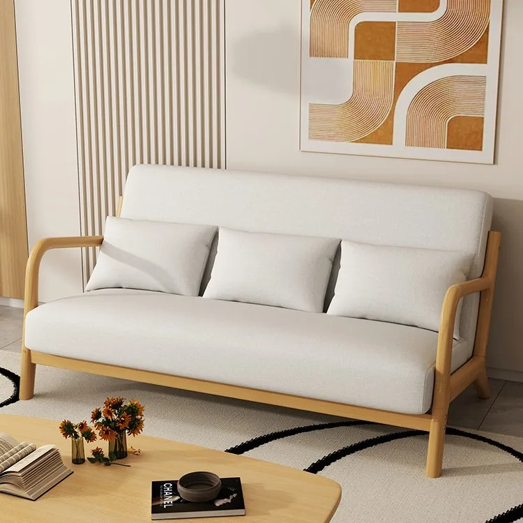 Platzsparendes nordisches 2/3-Sitzer-Sofa, Couch aus Stoff mit Massivholzrahmen für kleines Wohnzimmer, moderne kompakte Wohnung