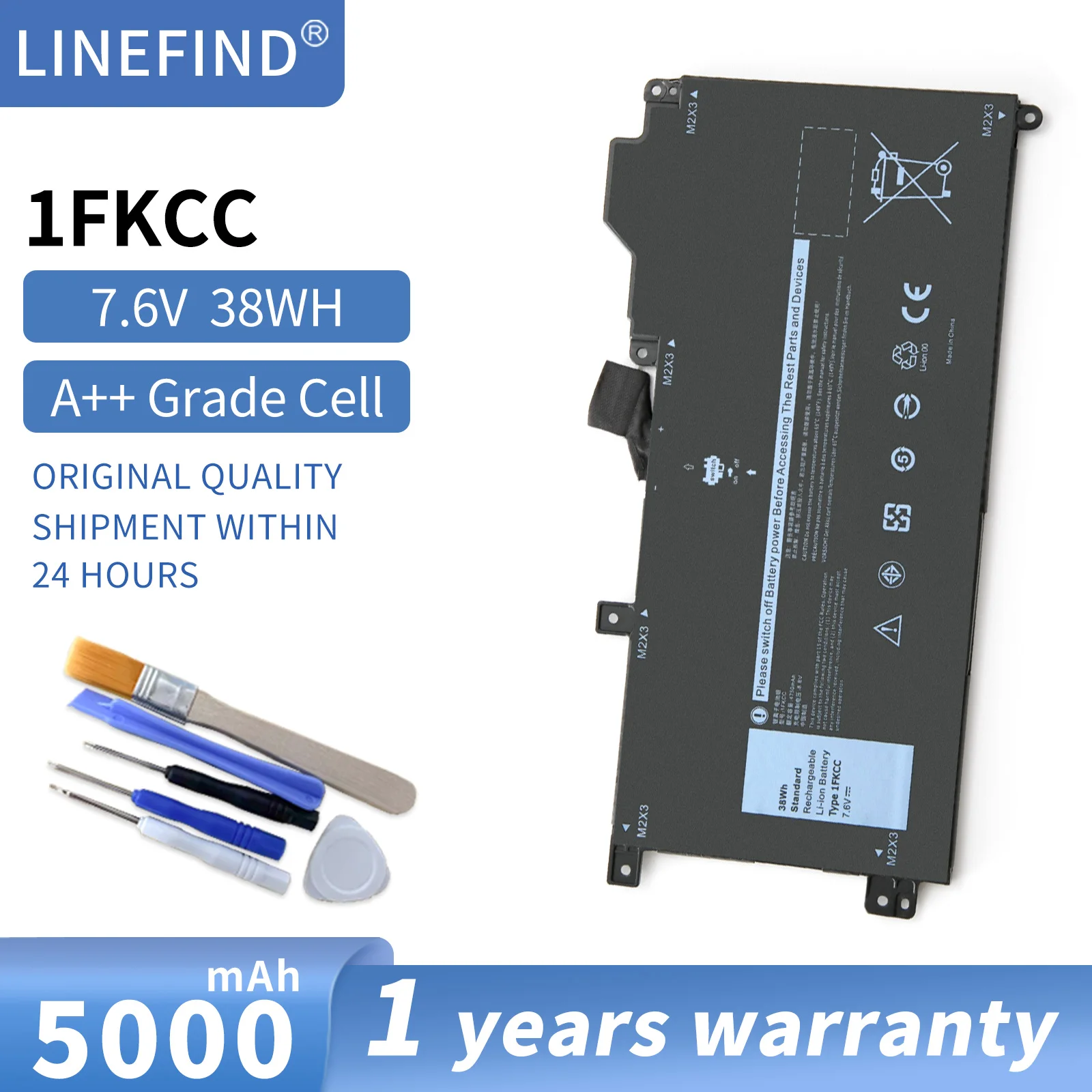 1FKCC Laptop-Akku für Dell Latitude 7200 7210 2-in-1-Serie Notebook 09NTKM 9NTKM 0D9J00 0KWWW4 KWWW4 7,6 V 38 Wh