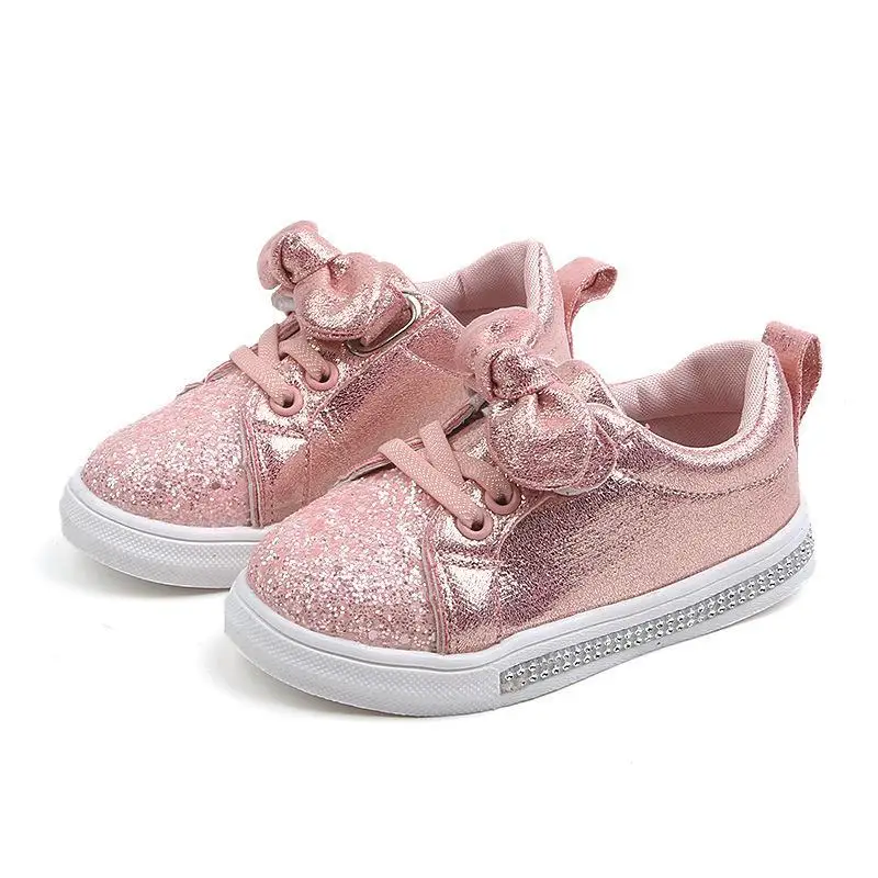 2020 frühling Herbst Mädchen Schuhe Baby Turnschuhe Kinder Casual Schuhe Mode Bogen-knoten Glitter Leder Nicht-slip Flache prinzessin Schuhe Image