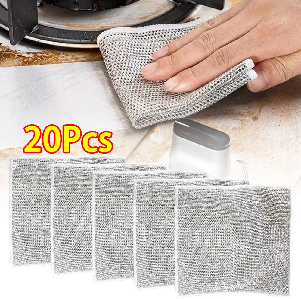 Kratzfeste Drahtreinigungstücher – wiederverwendbare Mehrzweck-Peelinglappen für Geschirr, Waschbecken, Arbeitsplatten und Öfen (nass/trocken), 1–20 Stück Image