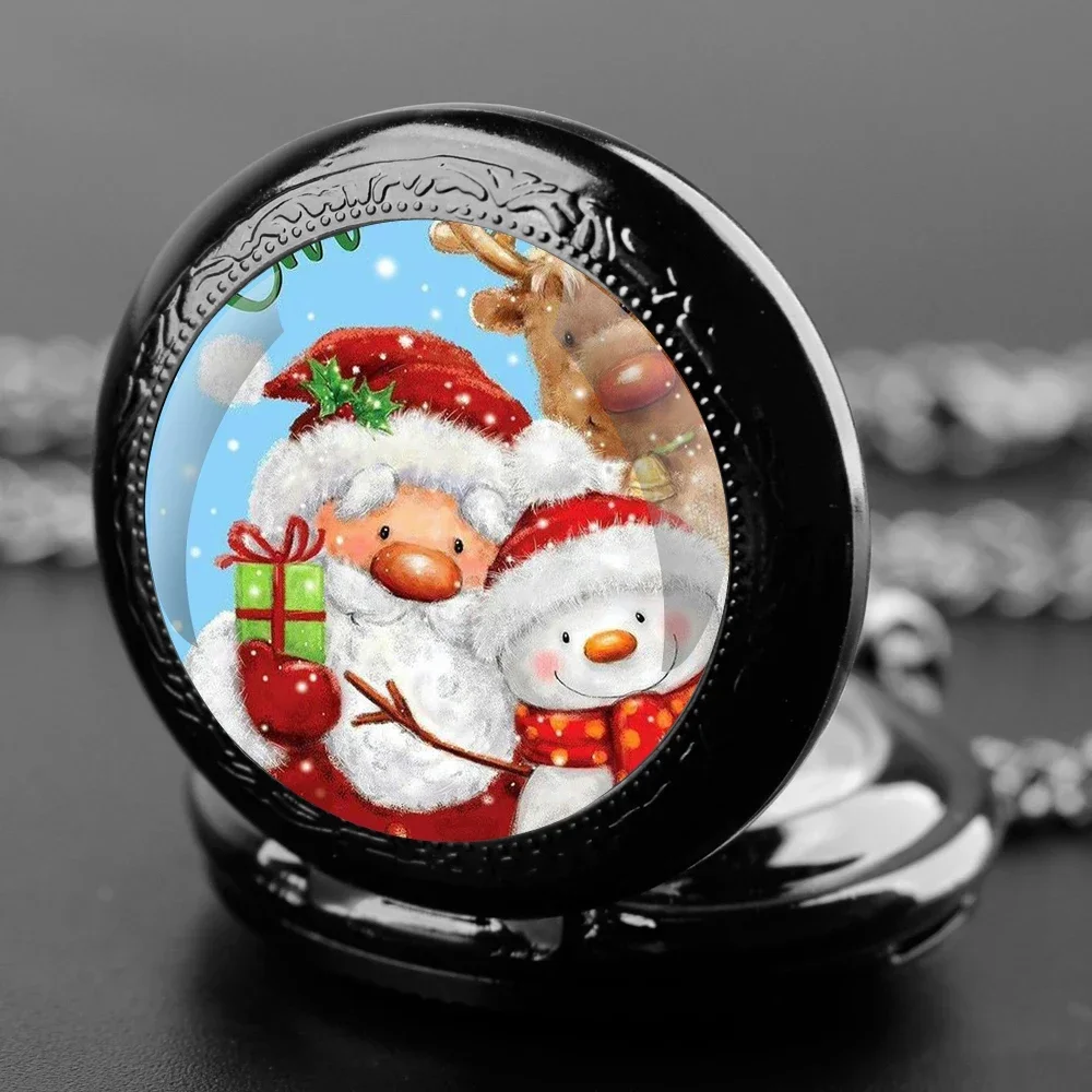 Niedlicher Weihnachtsmann, Schneemann, Glaskuppel, Quarz-Taschenuhr für Jungen und Mädchen, kreatives Sex-Geschenk, arabisches digitales Zifferblatt, Anhänger, Kette, Uhr Image