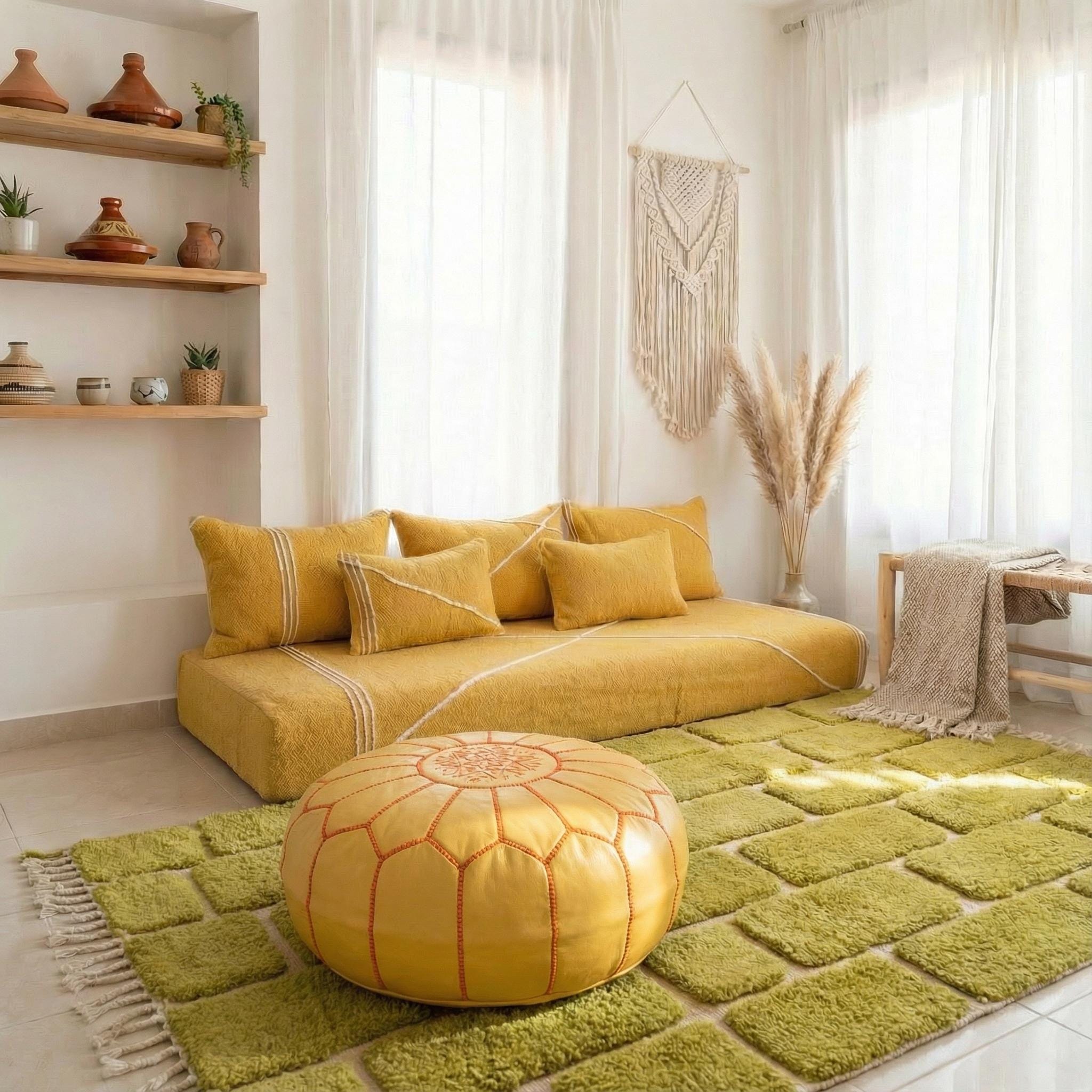 Divano letto in lana marocchina, divano a due posti Beni Ourain fatto a mano, grande divano Majlis arabo, divano Togo a righe bianche, fodere per diva