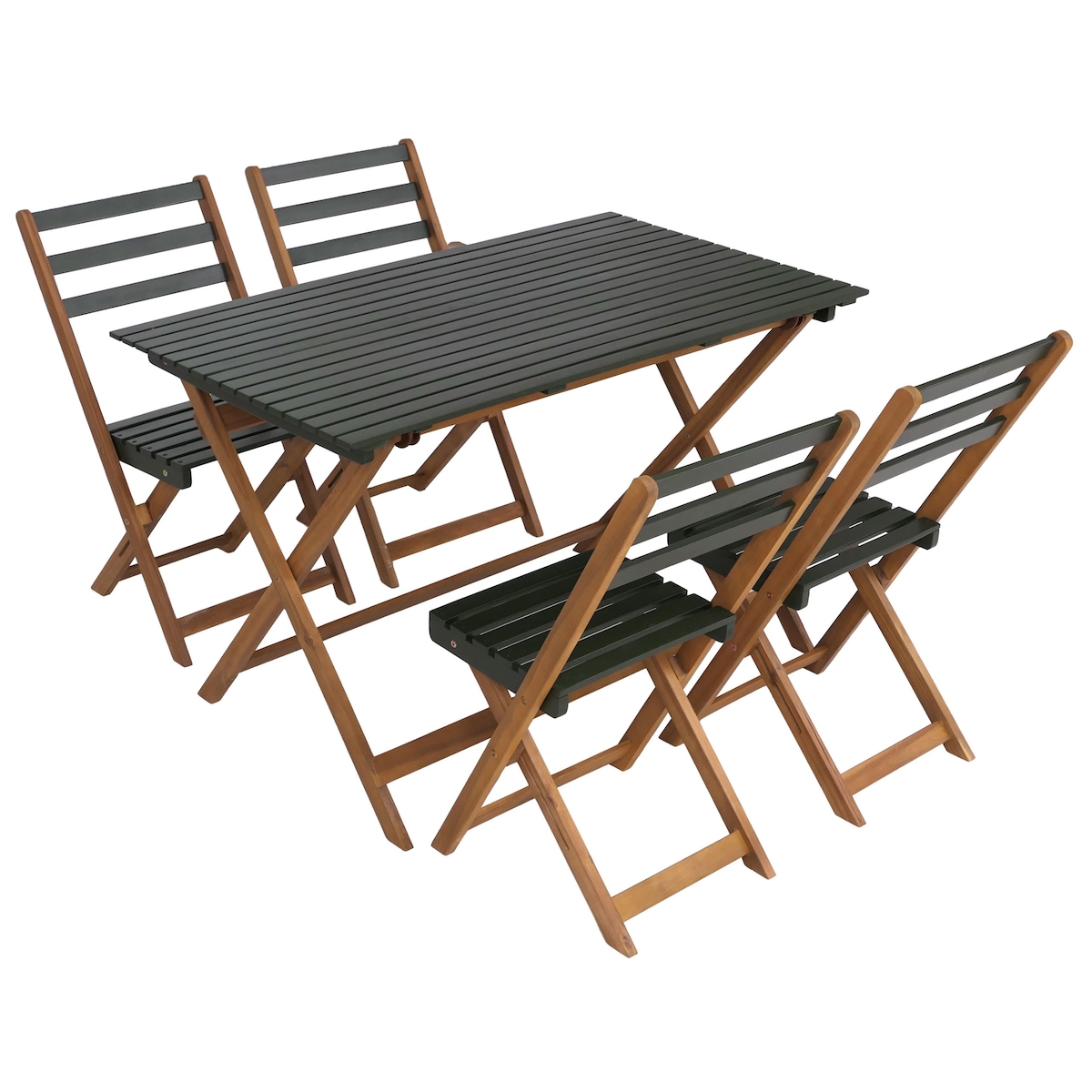 Mendler Garnitur HWC-P72, Sitzgruppe Gartenmöbel-Set Essgruppe 4x Stuhl Tisch, Akazie Holz klappbar ~ natur-grün Image