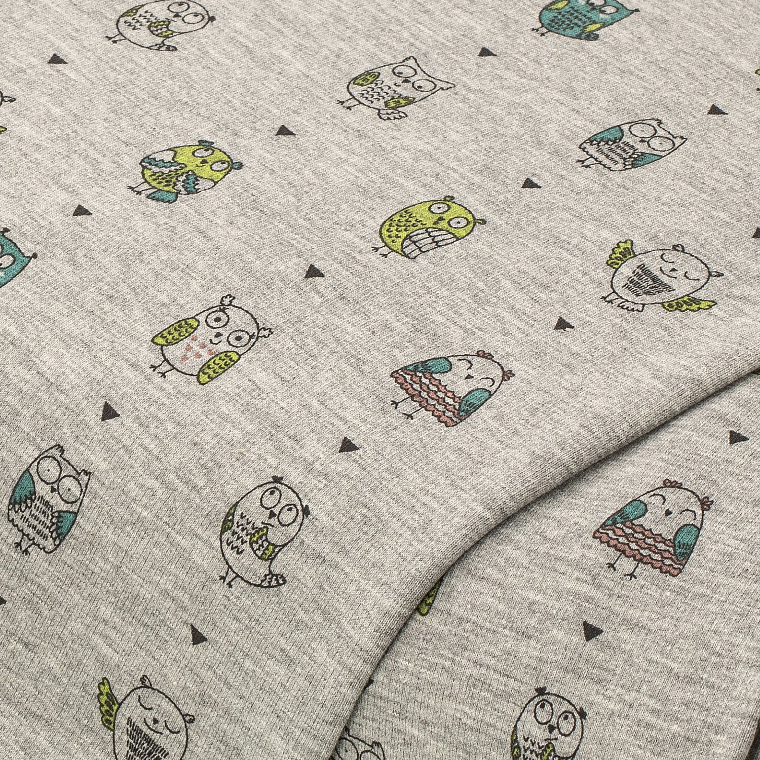 Sweatstoff Eulen mit Elasthan, grau-melange