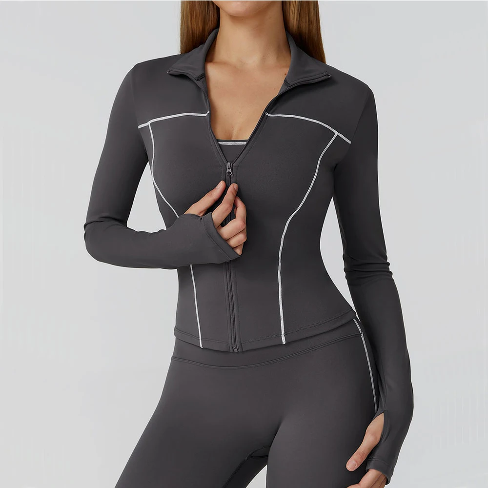 Veste de sport de Yoga à manches longues pour femmes, fermeture éclair, chemise de Fitness, haut d'entraînement, vêtements de sport, course à pied, Push Up, manteaux de cyclisme