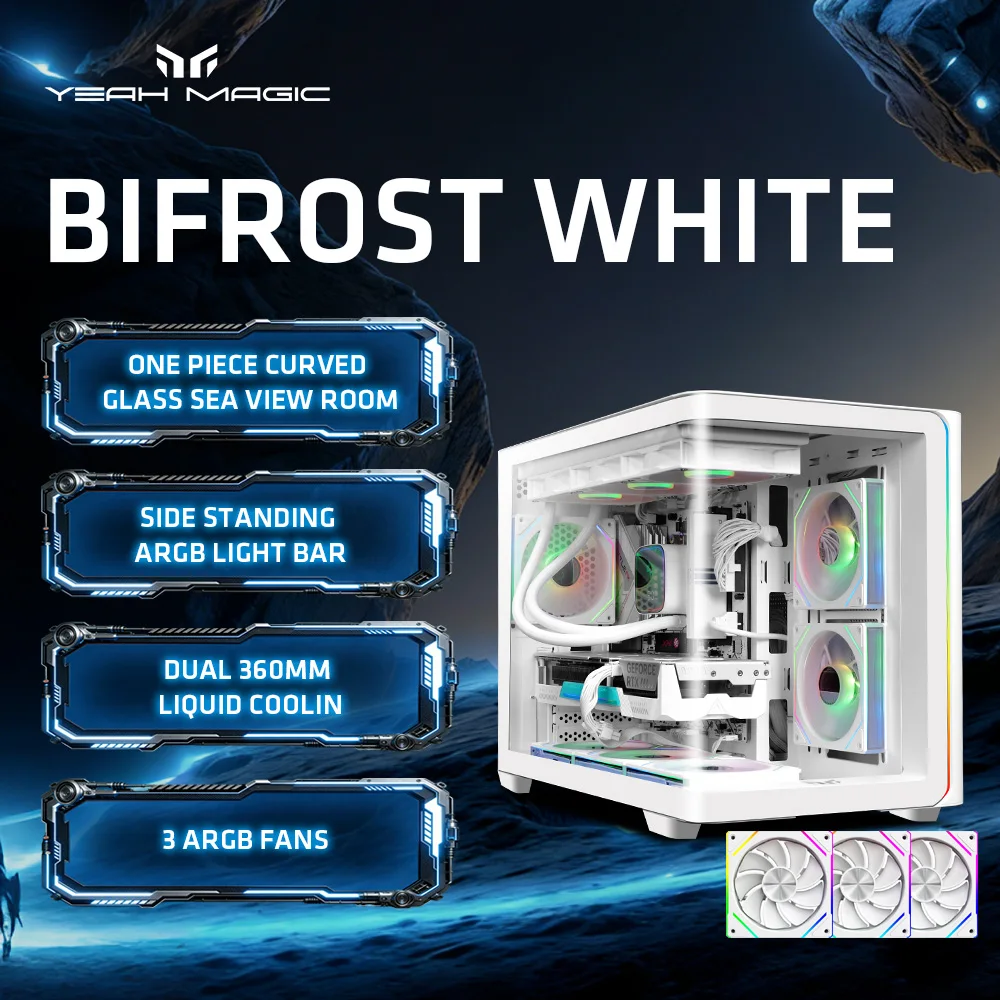 Boîtier PC BIFROST magique avec éclairage ARGB*3, compatible M-ATX/ITX, vue panoramique, côté transparent, châssis de bureau, DIY PC gaming, boîtier PC DIY