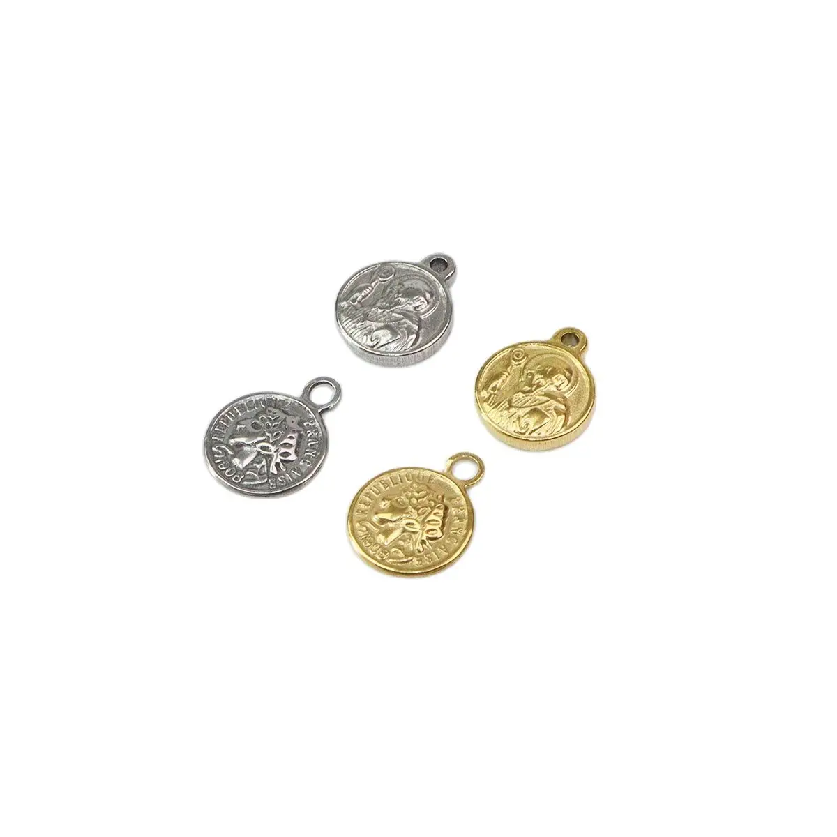 5 pz 8mm all'ingrosso fusione in acciaio inox moneta Charms ciondolo collana fai da te orecchini bracciali non sbiadiscono incolore