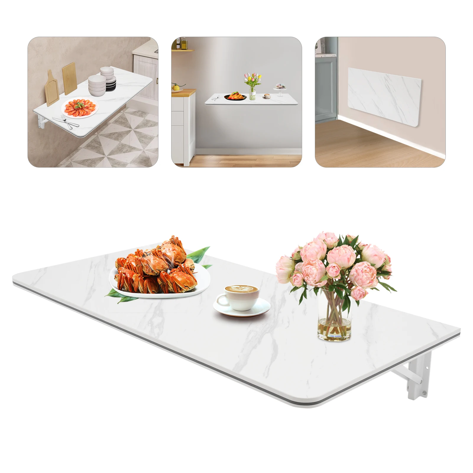 Wandmontierter Klapptisch 80 x 40 cm, klappbarer Wandtisch, herunterklappbarer Schreibtisch für Waschküche, Home-Office, Computerarbeitsplatz