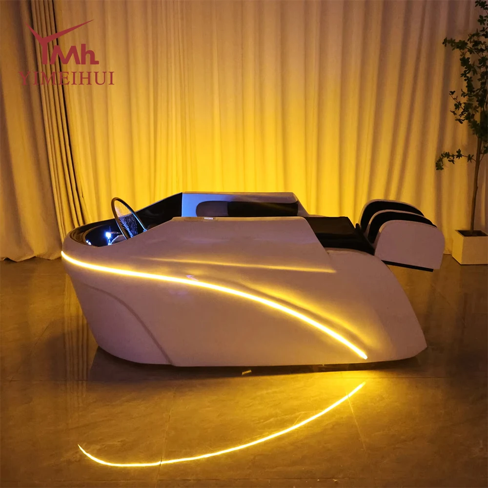 Salon Head Spa Kopftherapiebetten aus Kunstleder, automatisches Massage-Shampoo-Bett Image