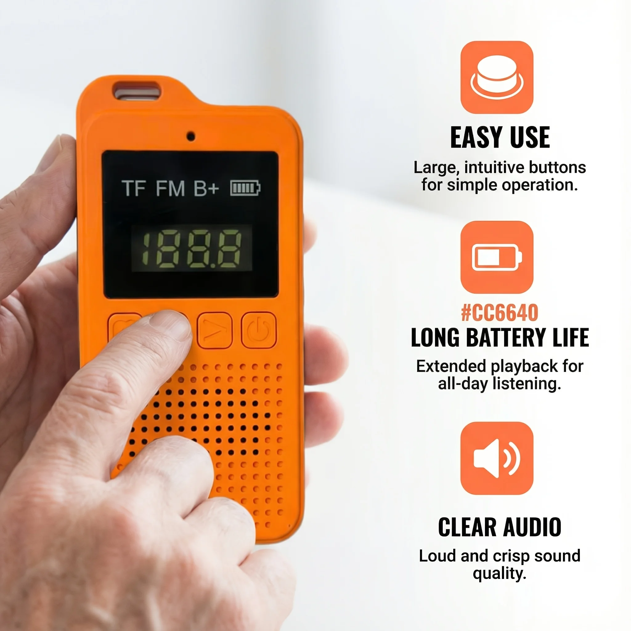 Kompaktes Taschenradio, tragbar, FM, Bluetooth, MP3-Player, 8-Stunden-Akku, Typ C, wiederaufladbar, für den Außenbereich Image