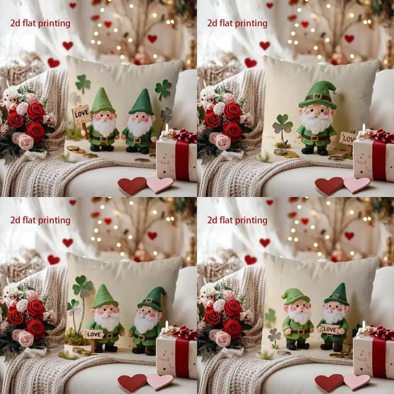 Zwerge mit Liebesschild und Kleeblatt-Kissenbezug, Muster-Kissenbezug, geeignet für Sofa, Schlafzimmer, Auto-Kissenbezug Image
