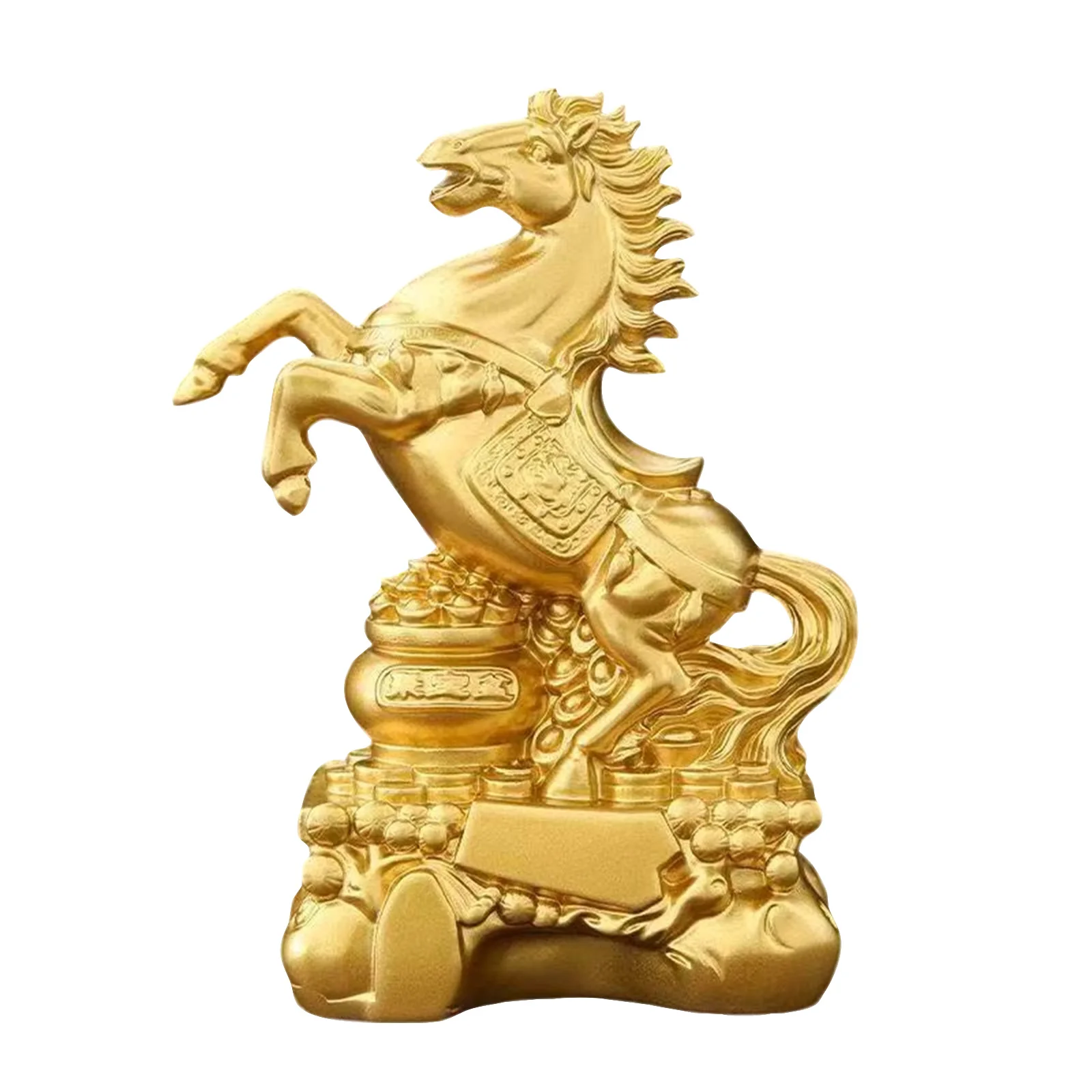 Goldene Pferdefigur für das chinesische Neujahr, eine Gedenkskulptur zur Anziehung von Reichtum und. Image