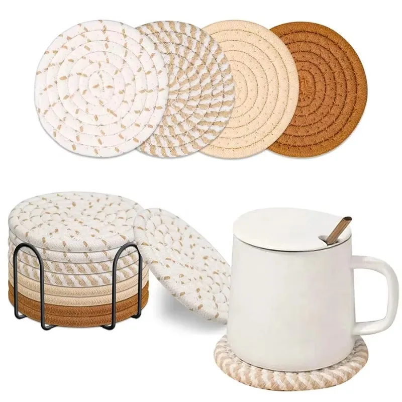 8-teiliges Set Saugfähige Untersetzer für Getränke, Minimalistische Gewebte Baumwoll-Untersetzer Kaffeetisch-Deko Boho Niedliche Tassenuntersetzer