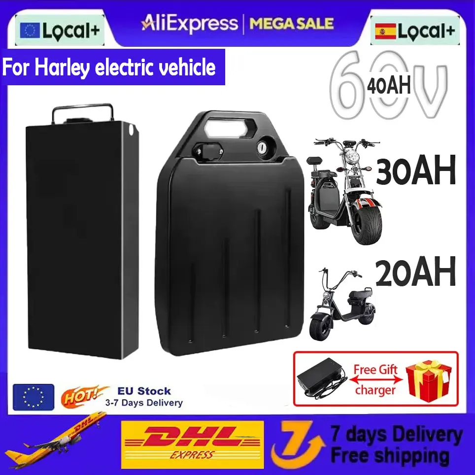 Für Harley 60V 20Ah-40Ah geeignet, zweirädriger faltbarer Citycoco Elektroroller, Elektromotorrad, 18650 Lithium-Batterie-Ladegerät Image