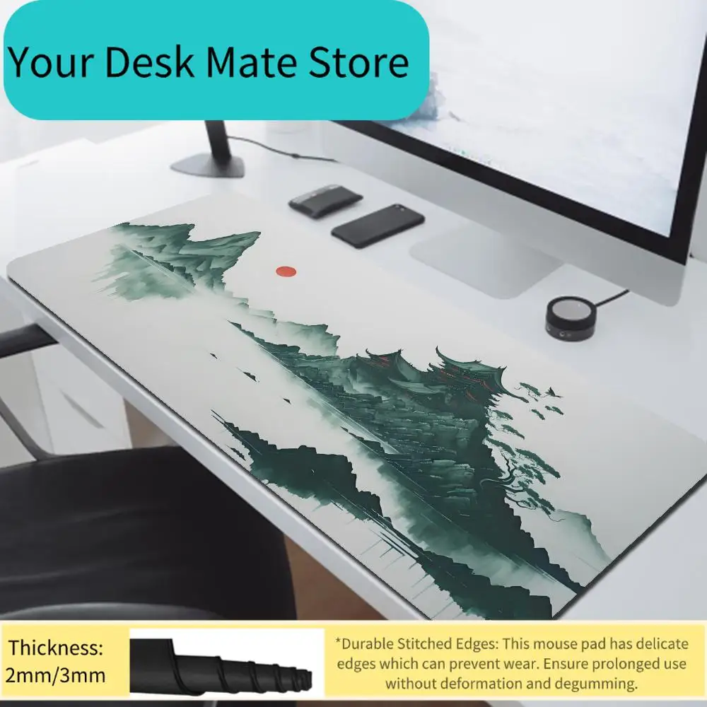 Schreibtischunterlage mit Tintenlandschaftsmalerei, Gamer-Mauspads, großes, individuelles HD-Unternehmen-Mauspad 90x40, Büro-Schreibtischunterlage im chinesischen Stil Image