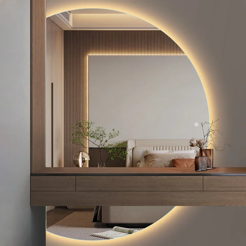 Touchscreen Badezimmer-Dekoration Wandmontierter LED-Spiegel Runder Halbmond Intelligenter Badezimmerspiegel