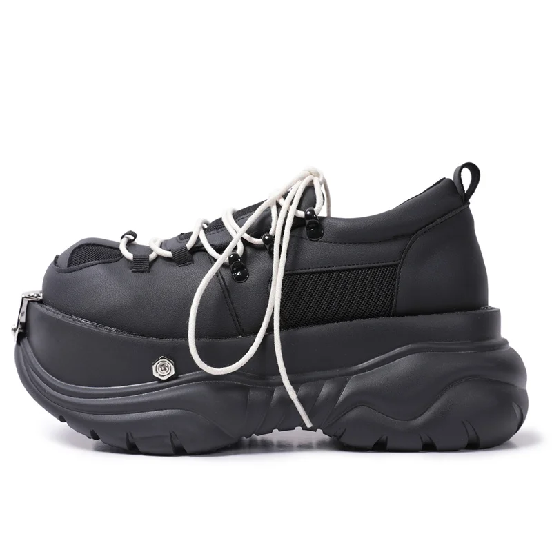 Mode Metall Leder Schuhe Frauen Rock Punk Stil Plattform Lace Up Ankle Stiefel Designer Runde Kappe Höhe Zunehmende Casual Schuhe