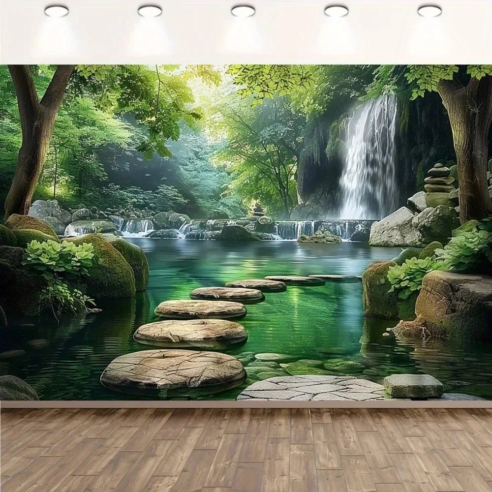 Familientreffen Wald Wasserfall Thema Party Banner Hintergrund, Erwachsene Geburtstag Party Fotografie Studio Banner Hintergrund Requisiten Image