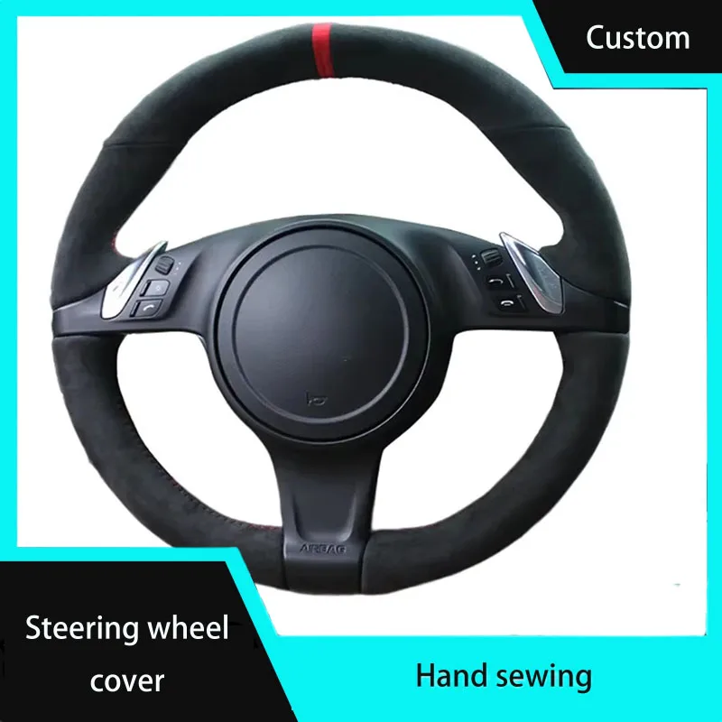 Kundenspezifischer Auto-Lenkradbezug aus schwarzem Wildleder für Porsche 911 991 981, Cayman Cayenne 2009–2016, handgenähter Auto-Innenraum Image